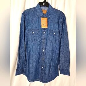 Blue Casual Button Down Shirt with Denim Texture